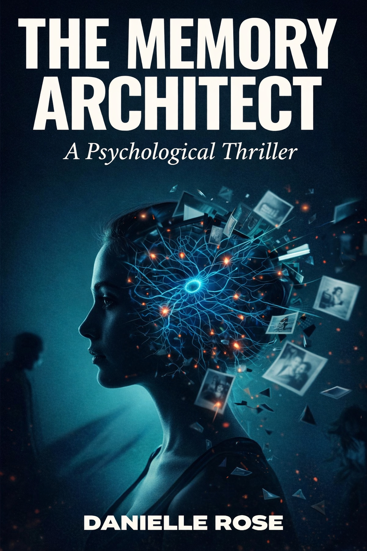 The Memory Architect book cover by Danielle Rose - features a brain illustration with neural connections on a dark teal background